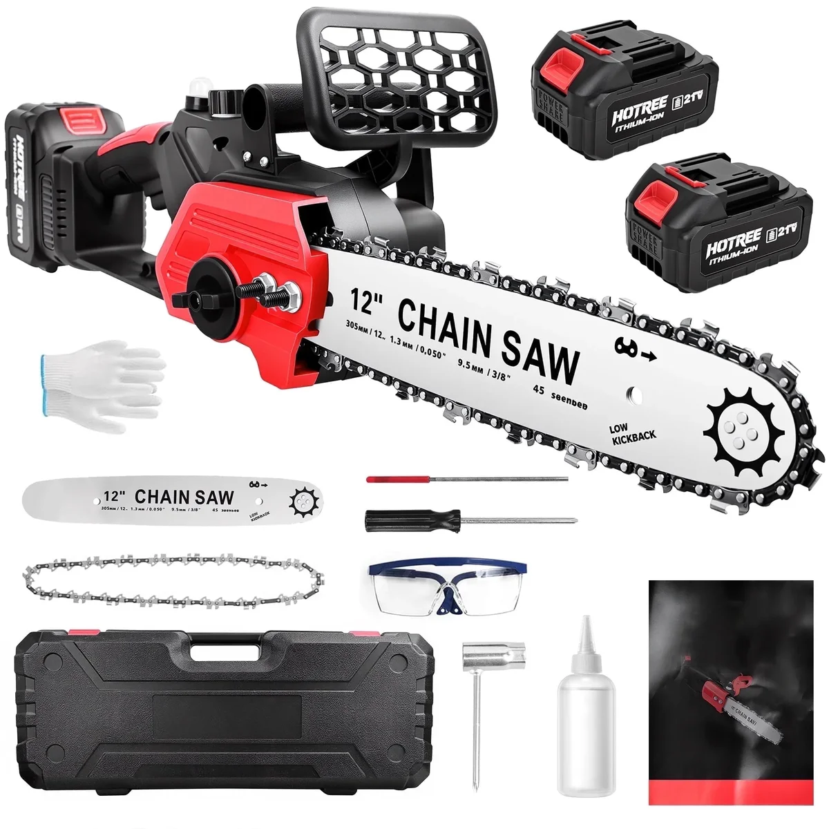 HOTREE 12 Inch Cordless Chainsaw, 21V Electric Handheld Chainsaw for Tree Trimming, Wood Cutting, Outdoor Yard Work 3394