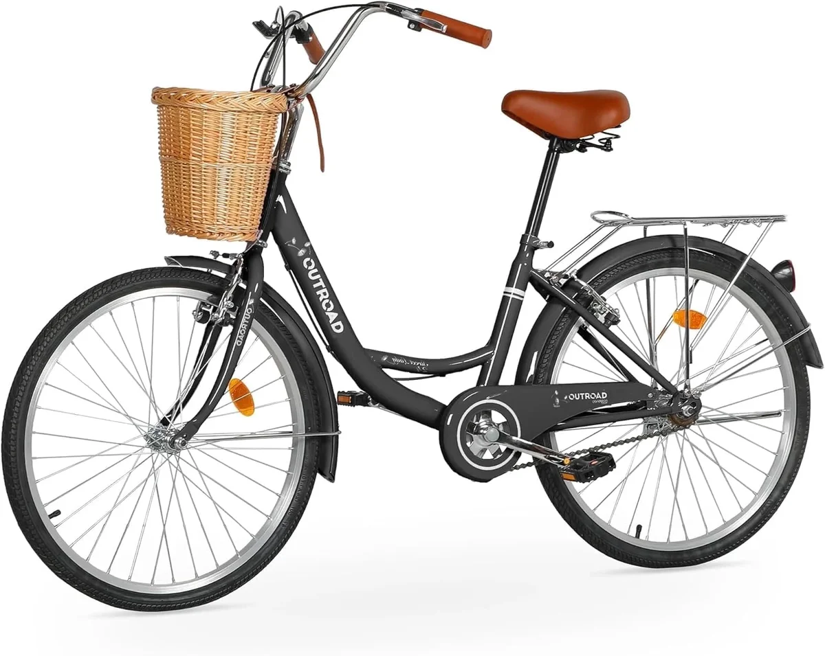 Marknig Cruiser Bike, 26 inch Beach & City Cruiser Bicycle for Adult Men and Women with Carbon Steel Frame and Rear Rack/Basket,Black 8842