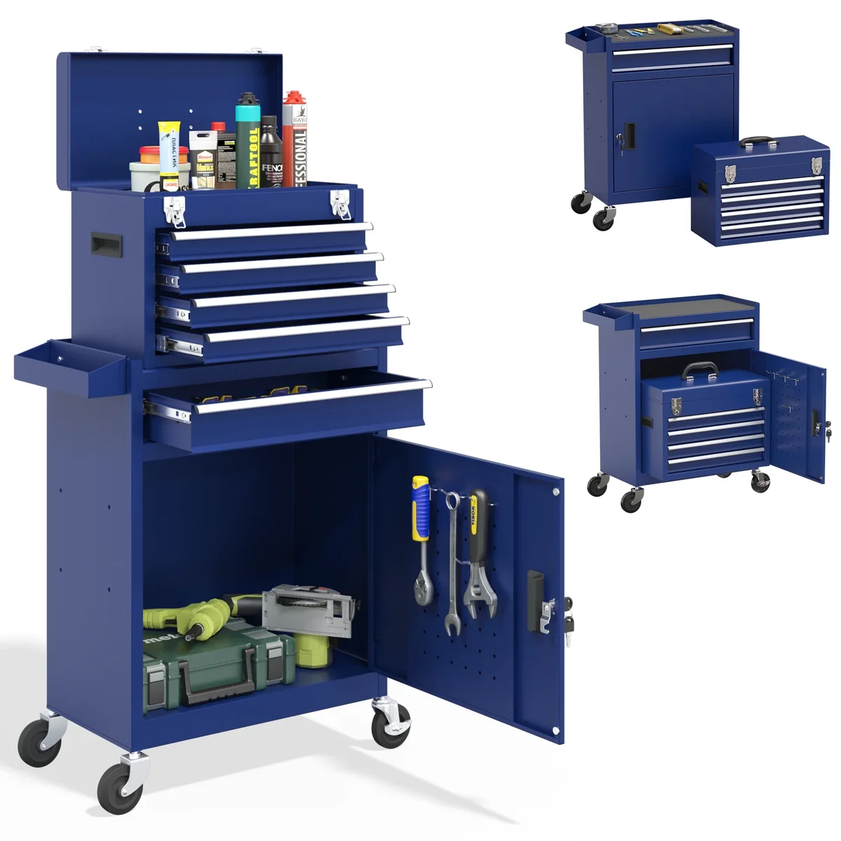 Odaof 5 Drawer Mechanic Tool Chest with Wheels Heavy Duty Rolling Tool Box Cabinet Keyed Locking System Toolbox Organizer for Workshop Darkblue 8951