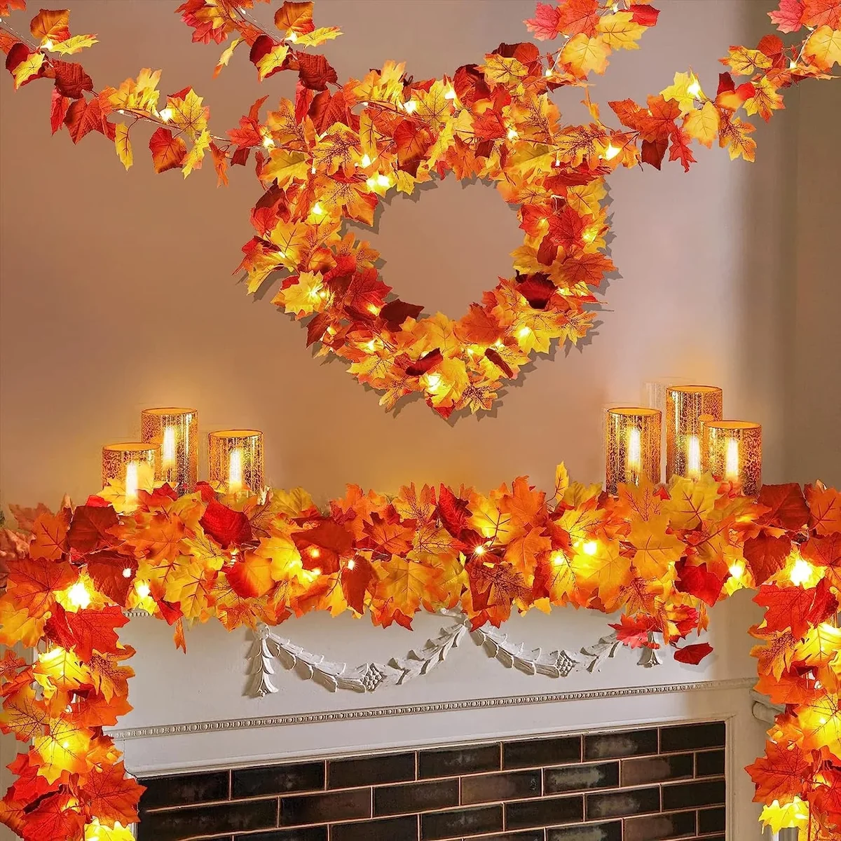 Artrylin 2 Pack Maple Leaf Fall Lights Decor,Fall Decorations for Home,30 LED Waterproof Fall Garland,Battery Operated Fairy String Lights,Wall Lighs for  9612