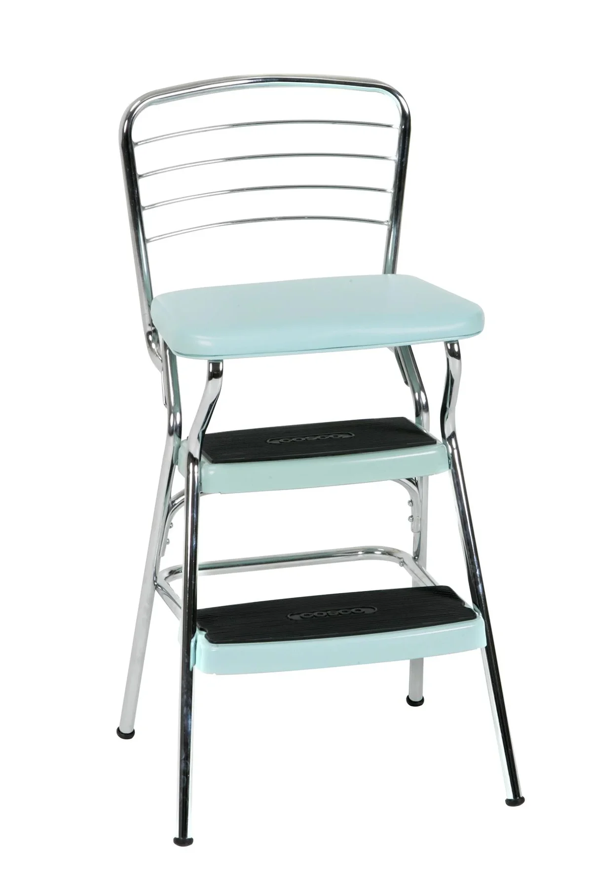 COSCO Stylaire Retro Chair + Step Stool with Flip-Up Seat (Teal, one pack) 8401
