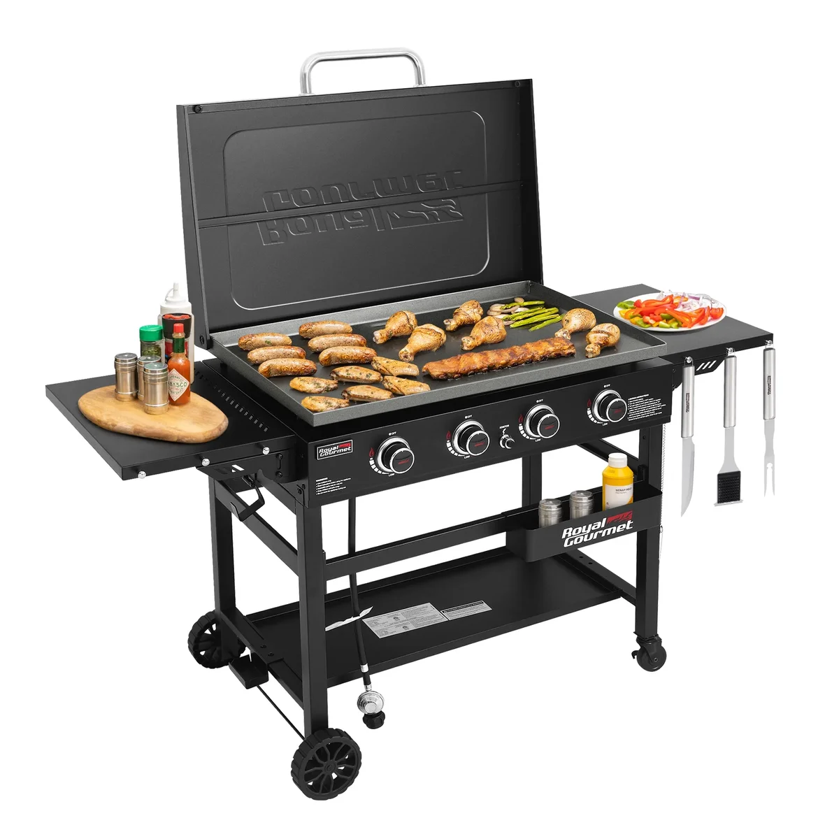Royal Gourmet GB4000P 4-Burner Gas Griddle with Hard Cover,Heavy-duty Outdoor Cooking Station for Backyard and Tailgating, 52,000 BTU, Black 9237