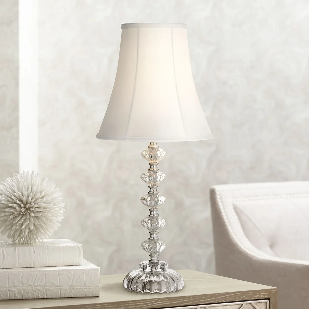 360 Lighting Bohemian Country Cottage Accent Table Lamp 21" High Clear Stacked Glass Off White Bell Shade for Bedroom Living Room Bedside Nightst 2087