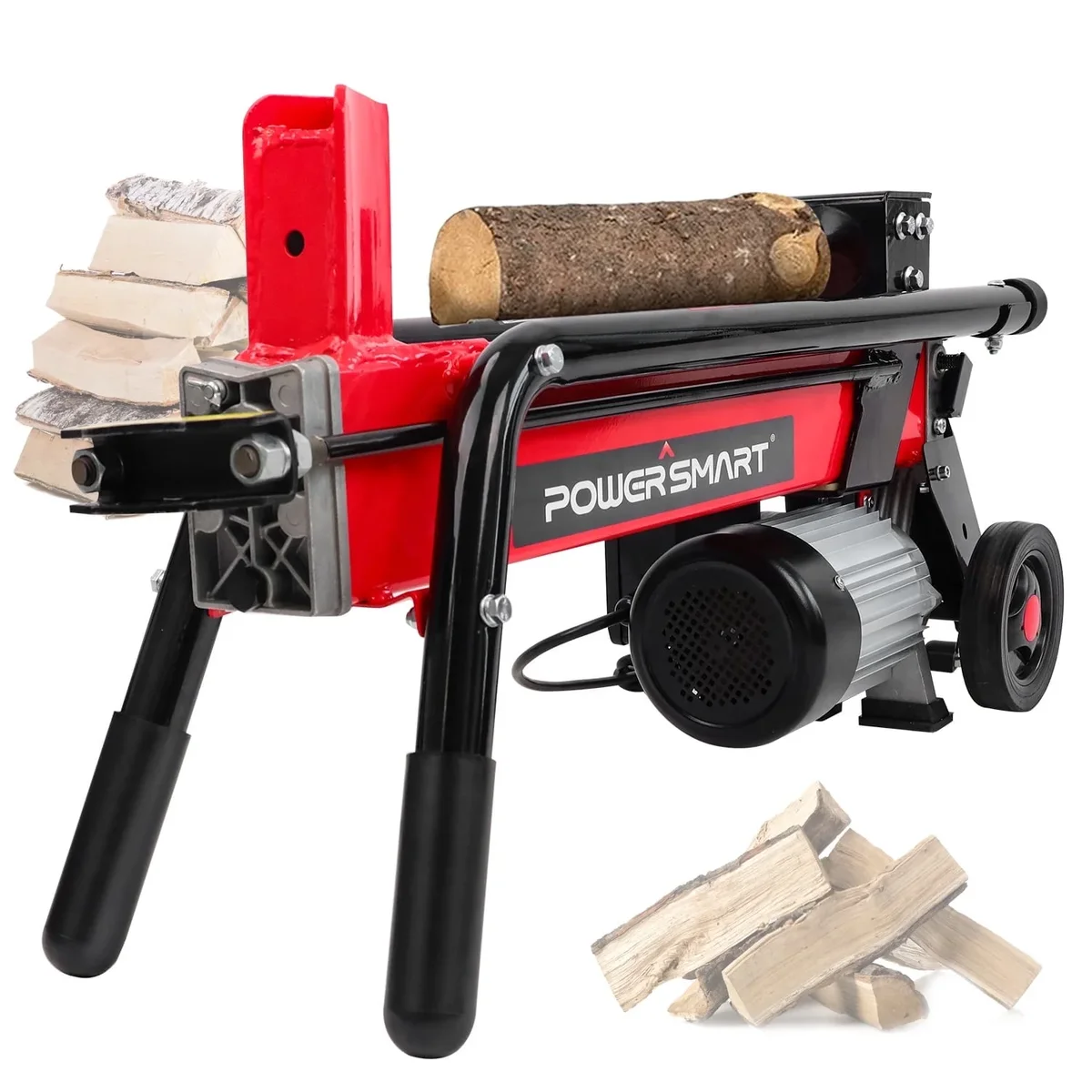 PowerSmart 7-Ton Electric Log Splitter – 15A, 3500 RPM, 3200 PSI Horizontal Full-Beam Wood Splitter with Steel Wedge for Firewood & Kindling 1474