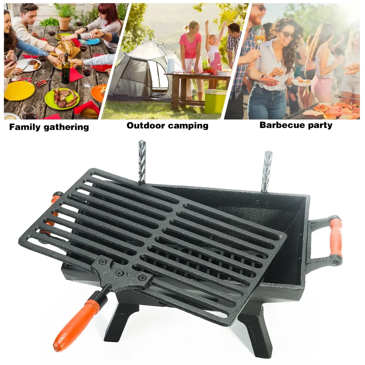 Everdaily Essentials Cast Iron Bbq Grill Tabletop Small Charcoal Stove for Heating Food, 1 Count, 31.5 x 19CM Ref. 3451