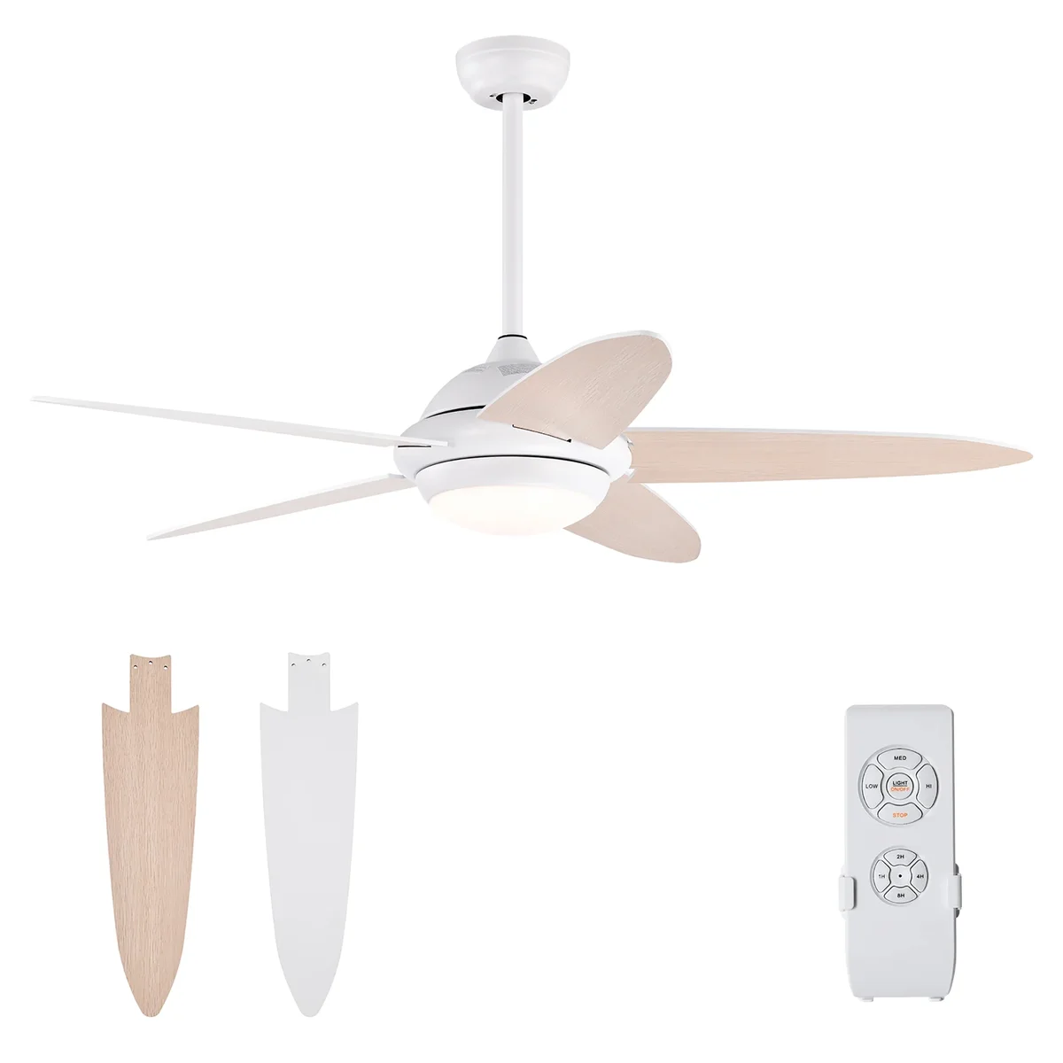Everdaily Essentials 52'' Ceiling Fan with LED Lights & Remote Control 1/2/4/8H Timer & 3 Fan Speeds 3776