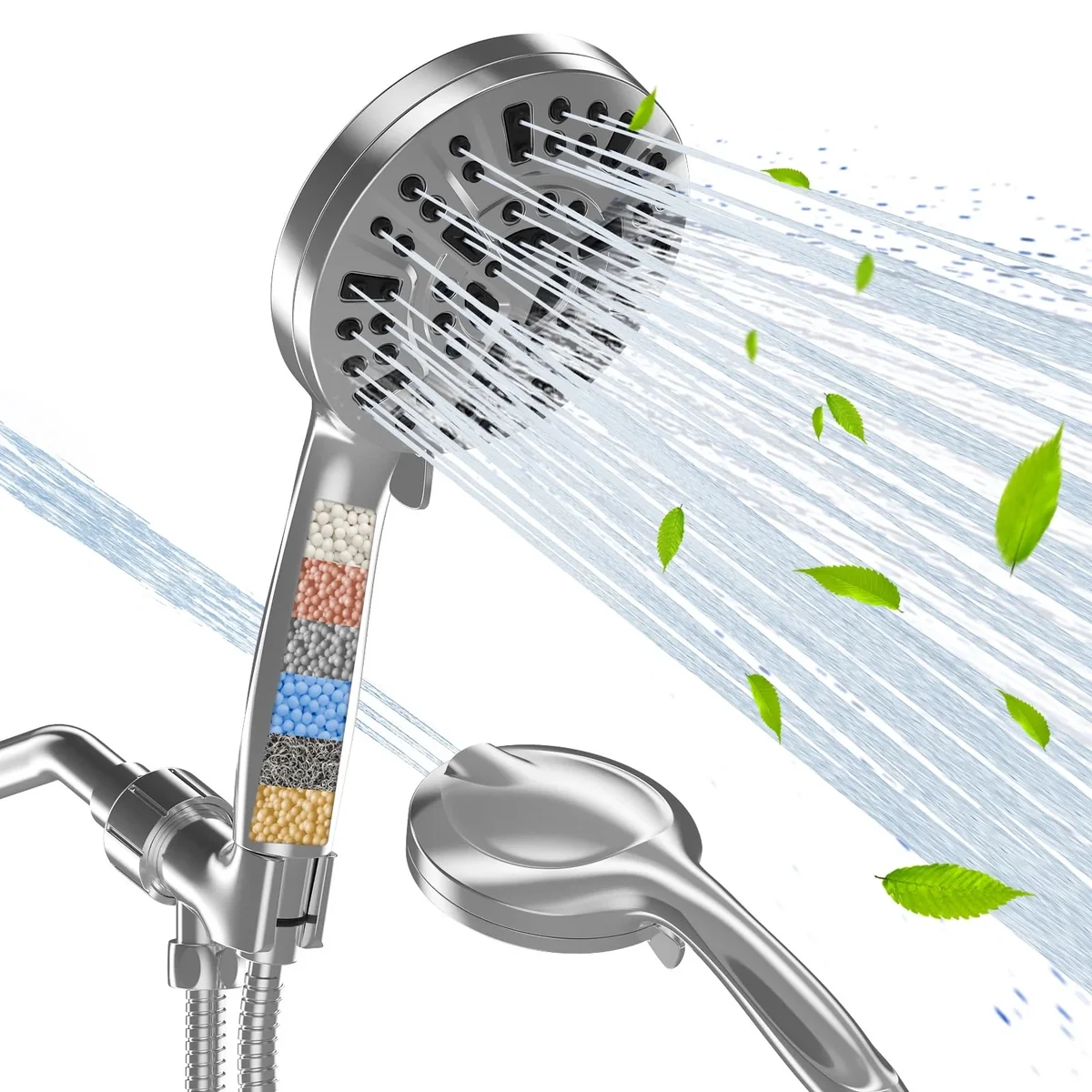 GPED High Pressure Filtered Shower Head with Handheld - 10 Functions & 2 Built-in Power Wash, 5 inches Detachable Showerhead Set w/ 60 inches Sta 1574