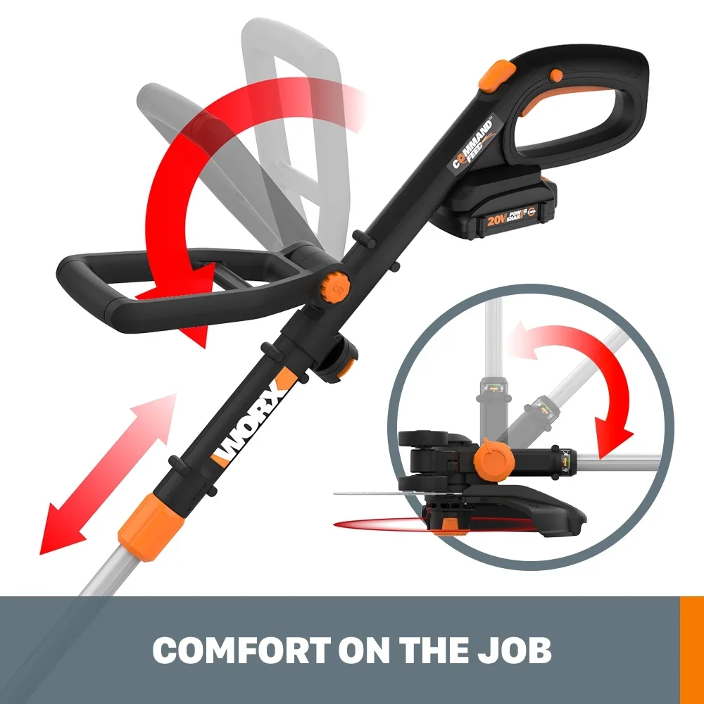 Worx WG170.2 20V PowerShare Cordless 12" Grass and Weed String Trimmer and Edger with Battery and Charger 4520