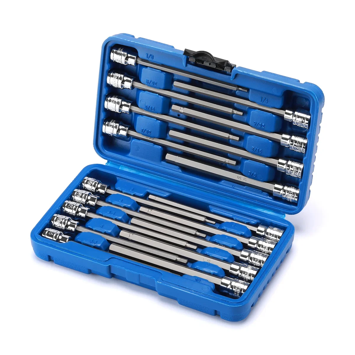 CASOMAN 18 Pieces 3/8 Inch Drive Long Hex Bit Socket Set,1/8 Inch to 3/8 Inch, 3mm to 10mm, SAE&Metric, Extra Long Allen Hex Bit Socket Set, CR-V 8078