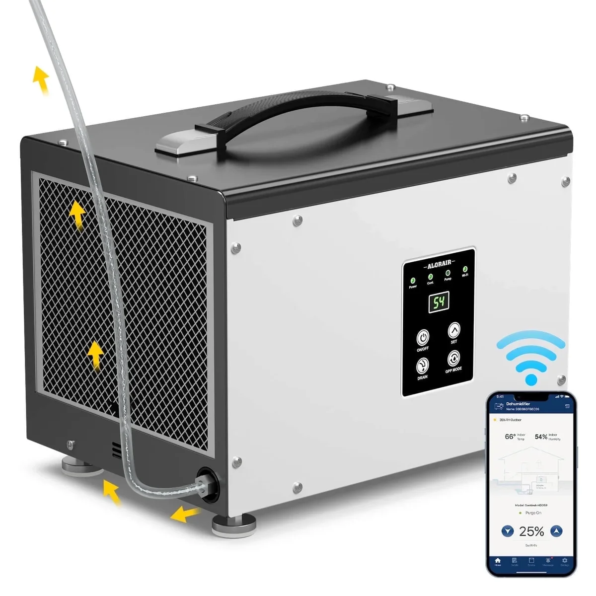 ALORAIR Dehumidifier with Wi-Fi ,Crawl Space and Basement Dehumidifier, 70 Pint with Pump, Auto-Defrost, Covers Up to 1000 Sq Ft, Memory Start, C 5994