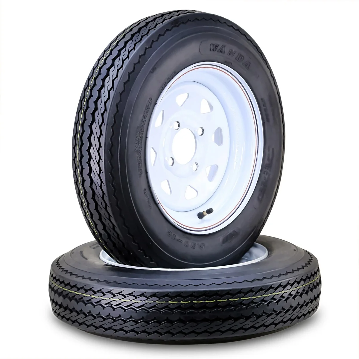 Everdaily Essentials Wheel Assembly 4.80-12 6-Ply C 79M 4 Lug on 4" PCD White Spoke Rim Trailer Tire, Set of 2 Ref. 5112