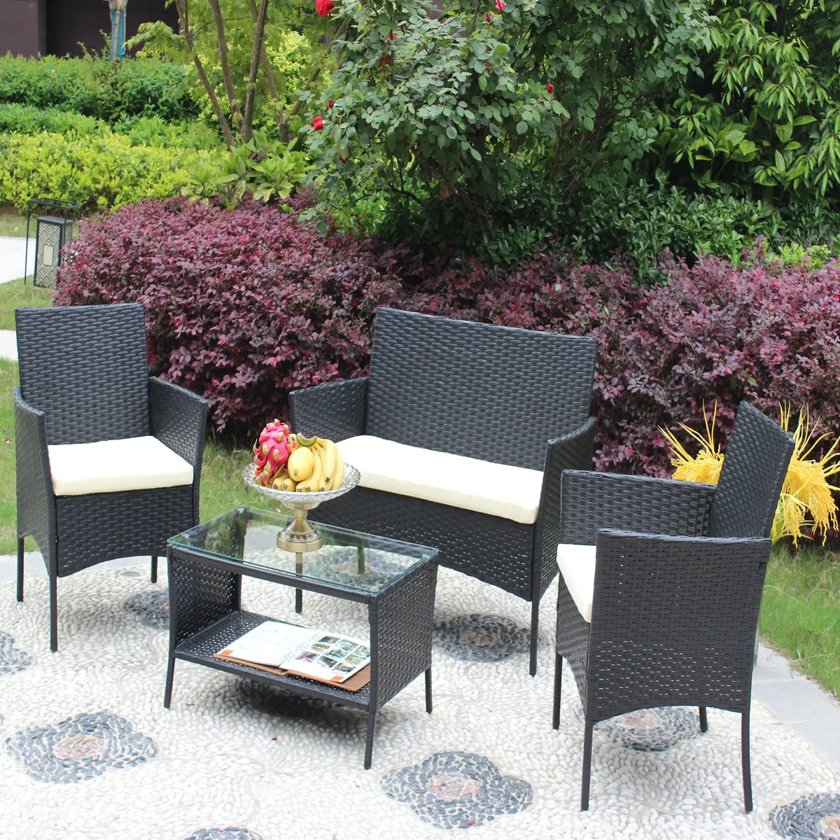 Segmart Patio Furniture for Backyard, 4-Piece Wicker Rattan Patio Furniture, Garden Lawn Pool Backyard Outdoor Conversation Sofa Set with Weather Resista 0883