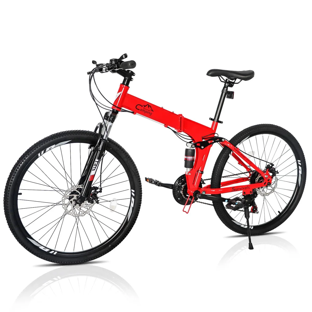 Everdaily Essentials Folding 21 Shimano Speed 26" Wheel Riding Mountain Bike, Steel Frame Trail Road Bicycle, for Men and Women, Red 6042