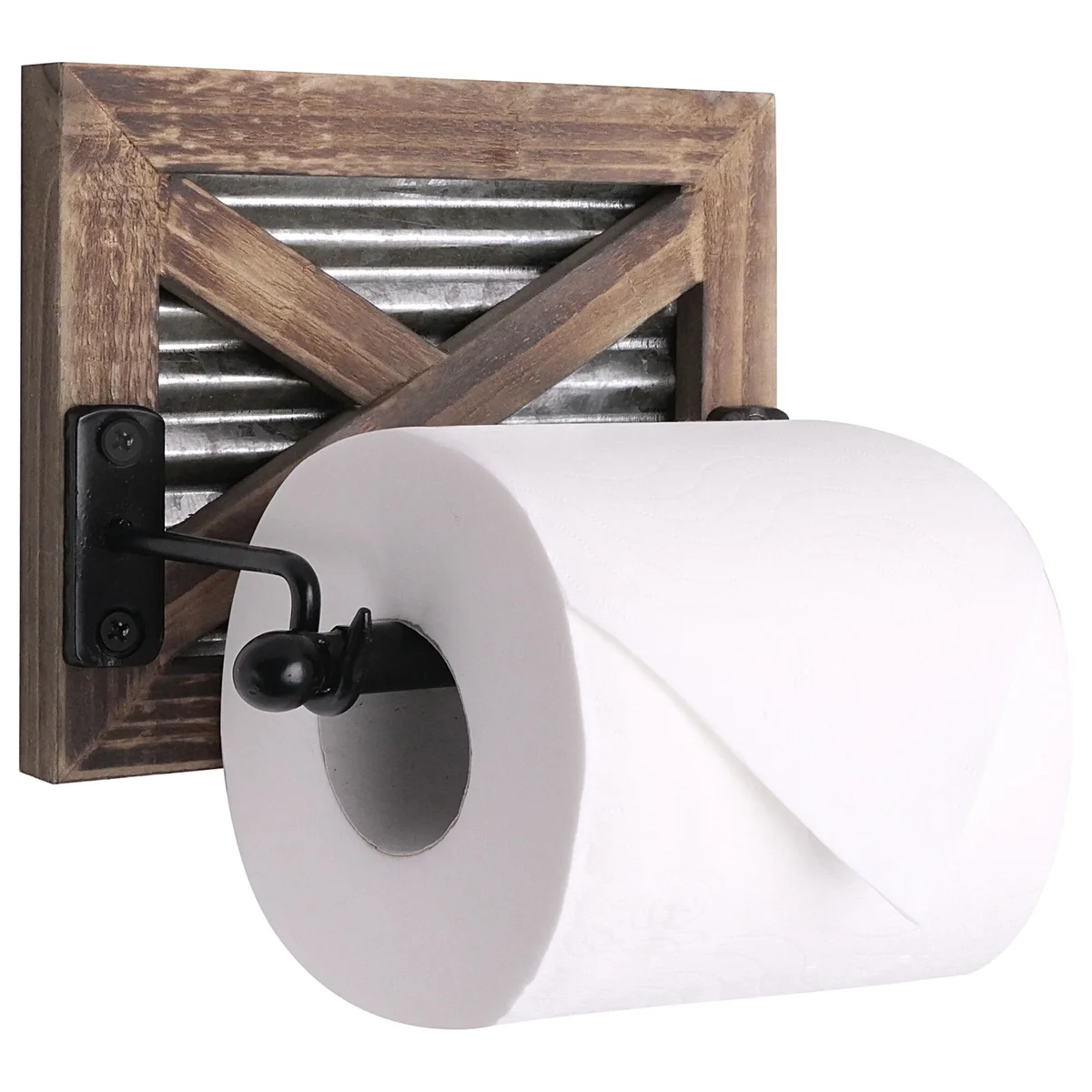 Autumn Alley Barn Door Rustic Toilet Paper Holder with Galvanized Metal – Farmhouse Bathroom Toilet Paper Holder - TP Holder 1852