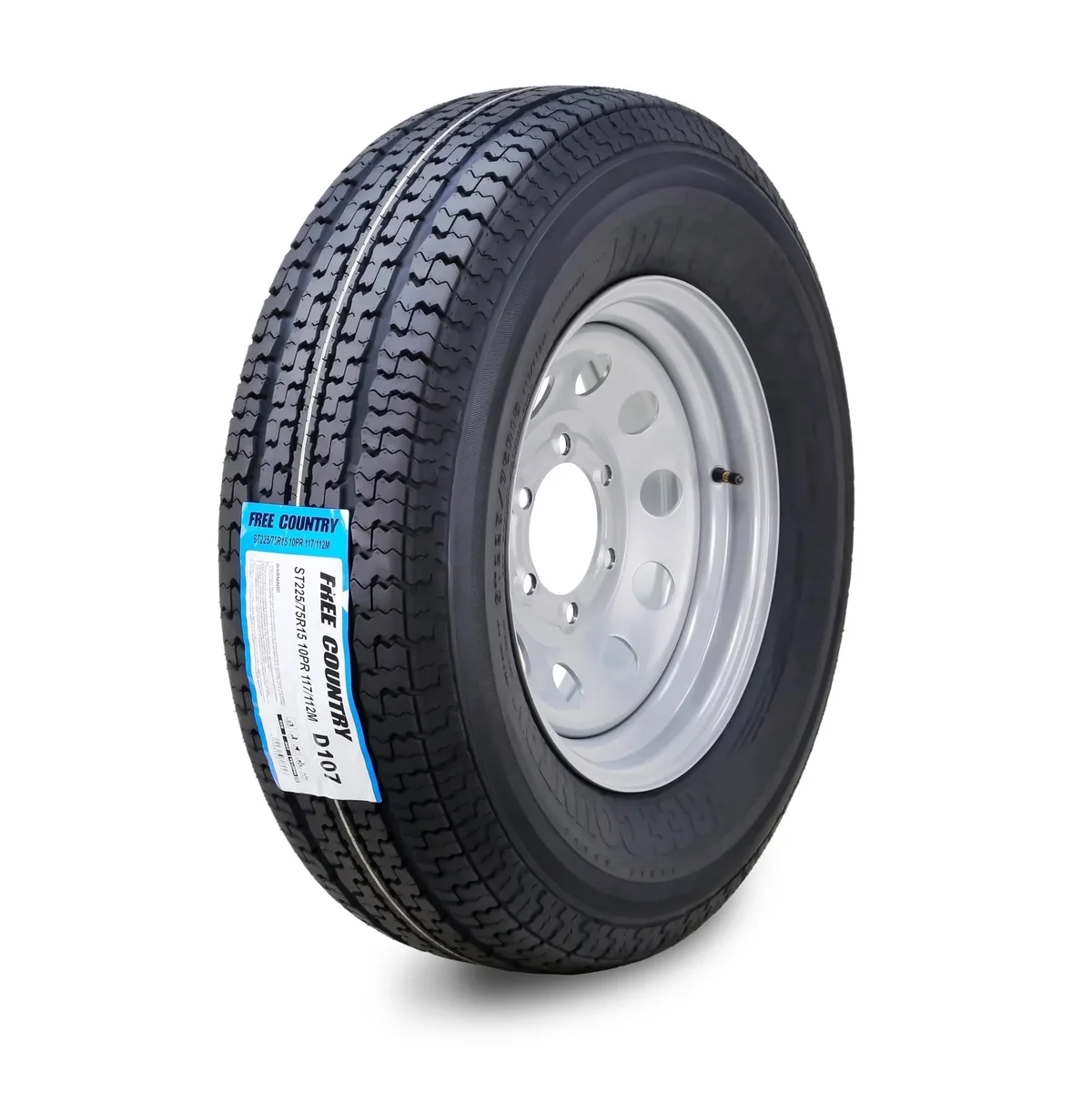 Everdaily Essentials Trailer Tire Wheel Assembly ST225/75R15 10-Ply E 117M 6 Lug on 5.5" PCD Silver Mod Rim Ref. 8190