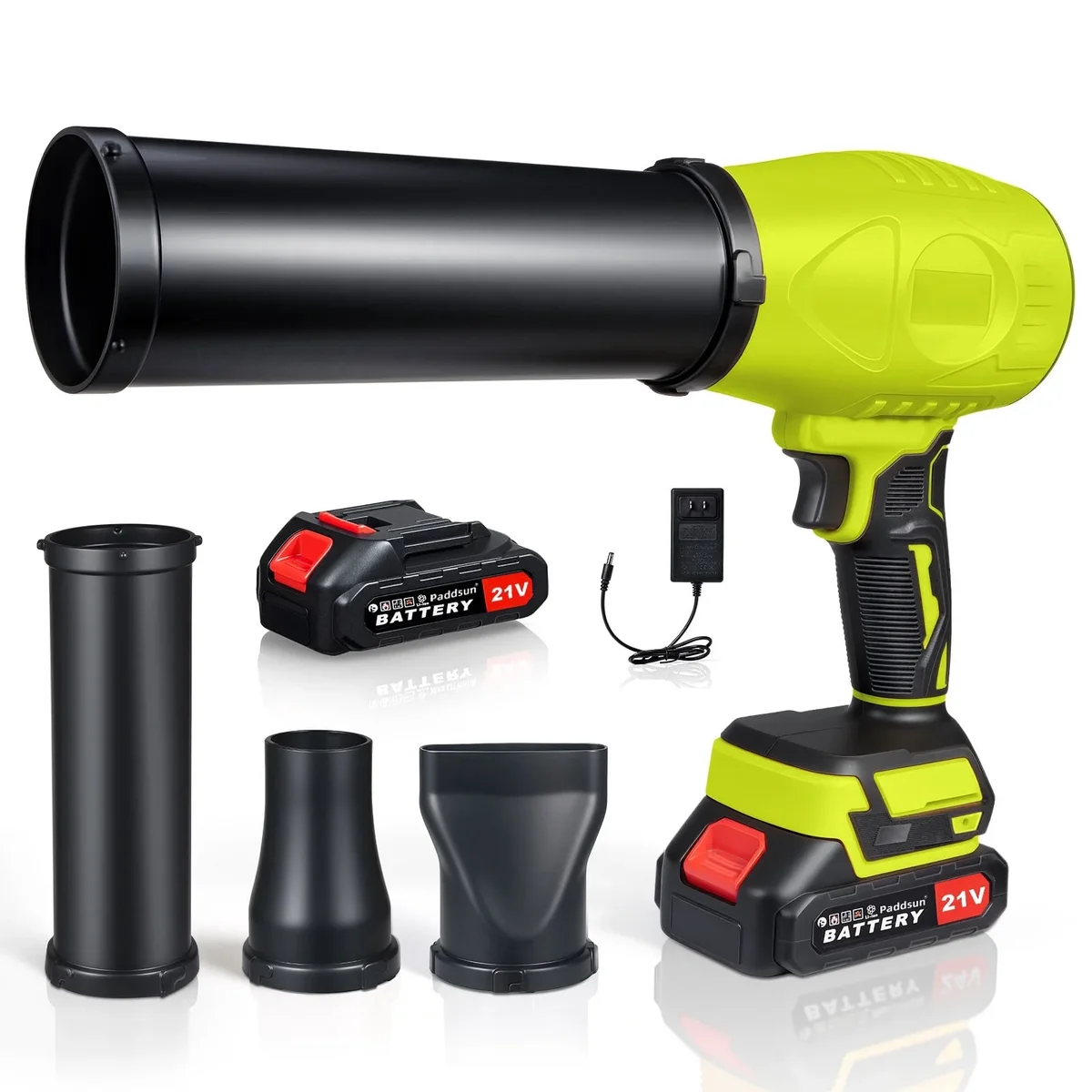 Paddsun Leaf Blower, 21V Cordless Electric with Extended Nozzle Handheld Blower for Patio Cleaning Blowing Leaves and Dust, Green 2535
