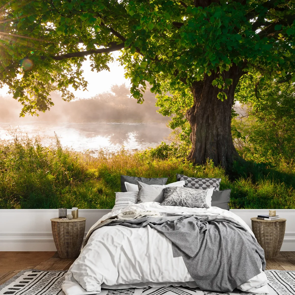 wall26 - Oak Tree in Full Leaf in Summer Standing Alone - Removable Wall Mural | Self-Adhesive Large Wallpaper - 66x96 inches 4159