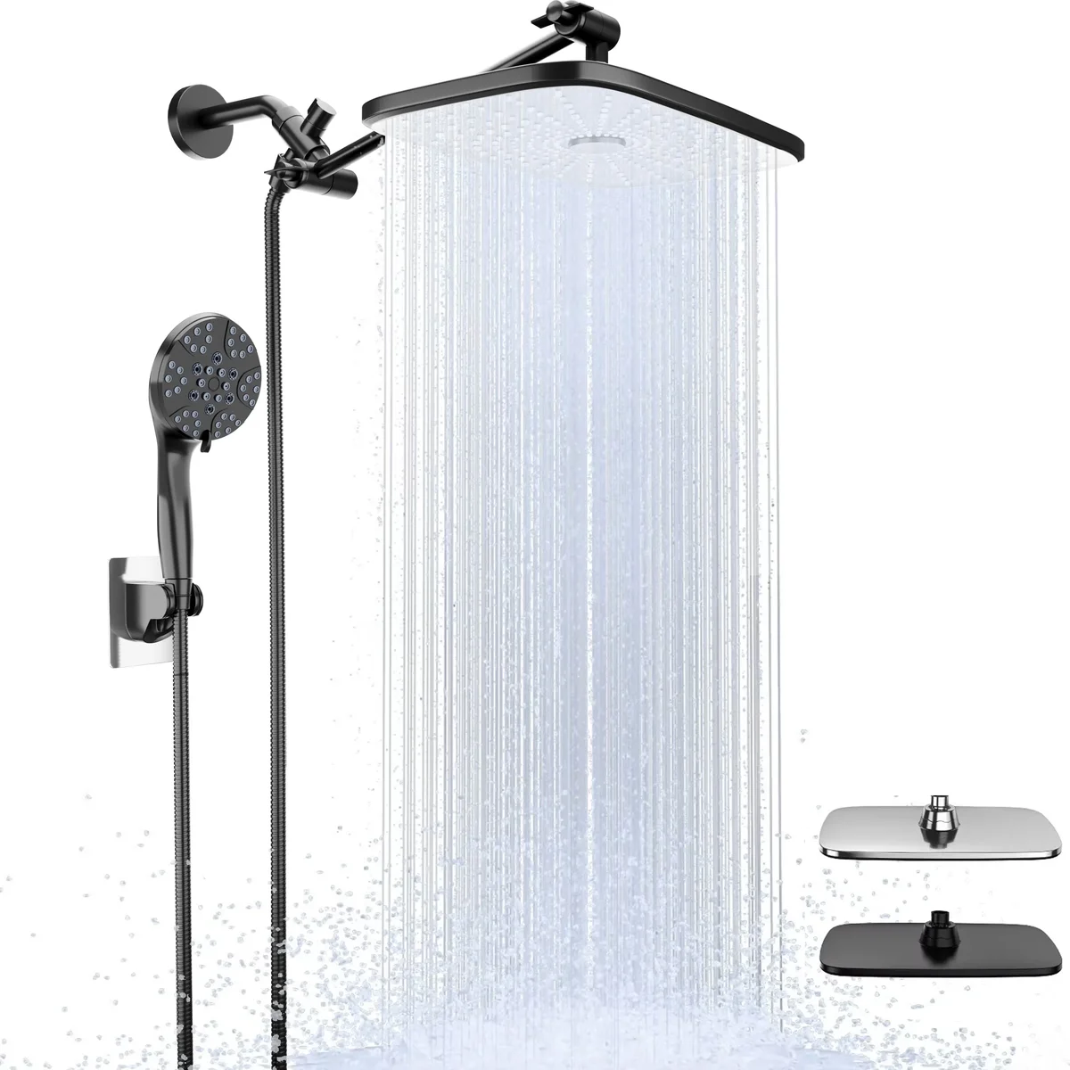 DTIG 10-Inch High Pressure Circular Rain Shower Head Combo - Tool-Free Install, 3-Spray Handheld for Low Water Pressure, Anti-Clog Nozzles, Adjus 9497