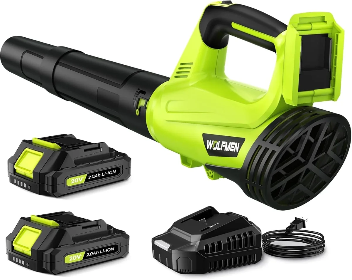 DARKIRON Cordless Leaf Blower, 20V Leaf Blower with 2 x 2.0Ah Batteries & Charger, Up to 450CFM/150MPH, 2 Variable Speed, Lightweight for Blowing 5802