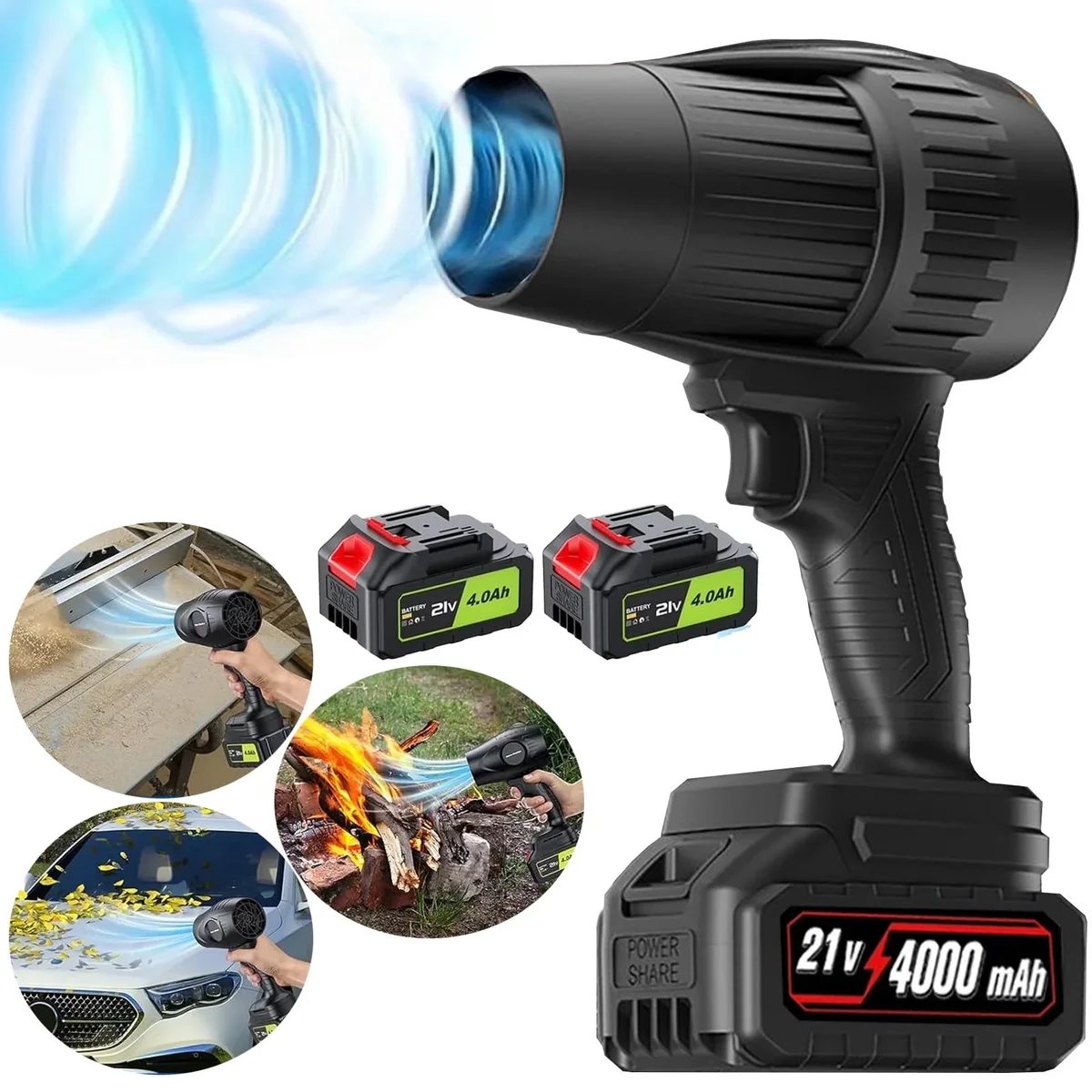 Everdaily Essentials Electric Cordless Leaf Blower 300K RPM, 2x4.0Ah Batteries & Charger. Ideal for Patio Cleaning, Lawn Care. Blows Leaves & Dust. Handheld, Lightwe 6645