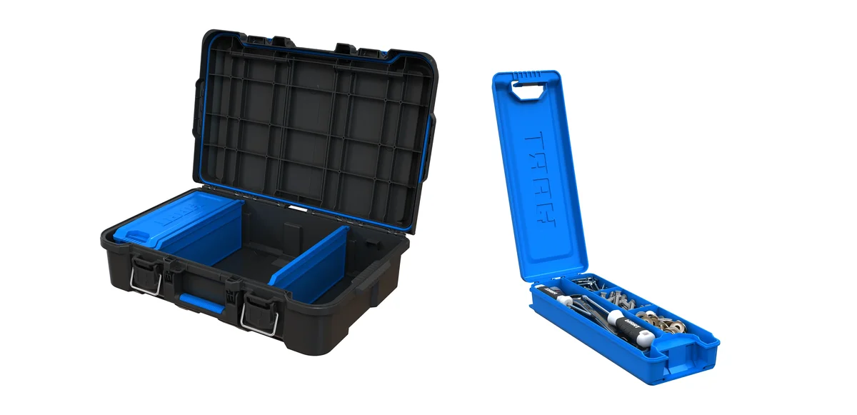 HART Stack System Tool Box with Small Blue Organizer & Dividers, Fits HART's Modular Storage System 8240