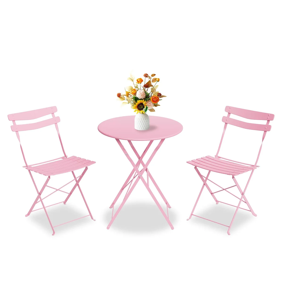 Patikuin 3-Piece Outdoor Folding Bistro Set, Metal Patio Table and Chairs Set for Balcony, Backyard, and Garden, Weather-Resistant Small Bistro Set, No As 6808