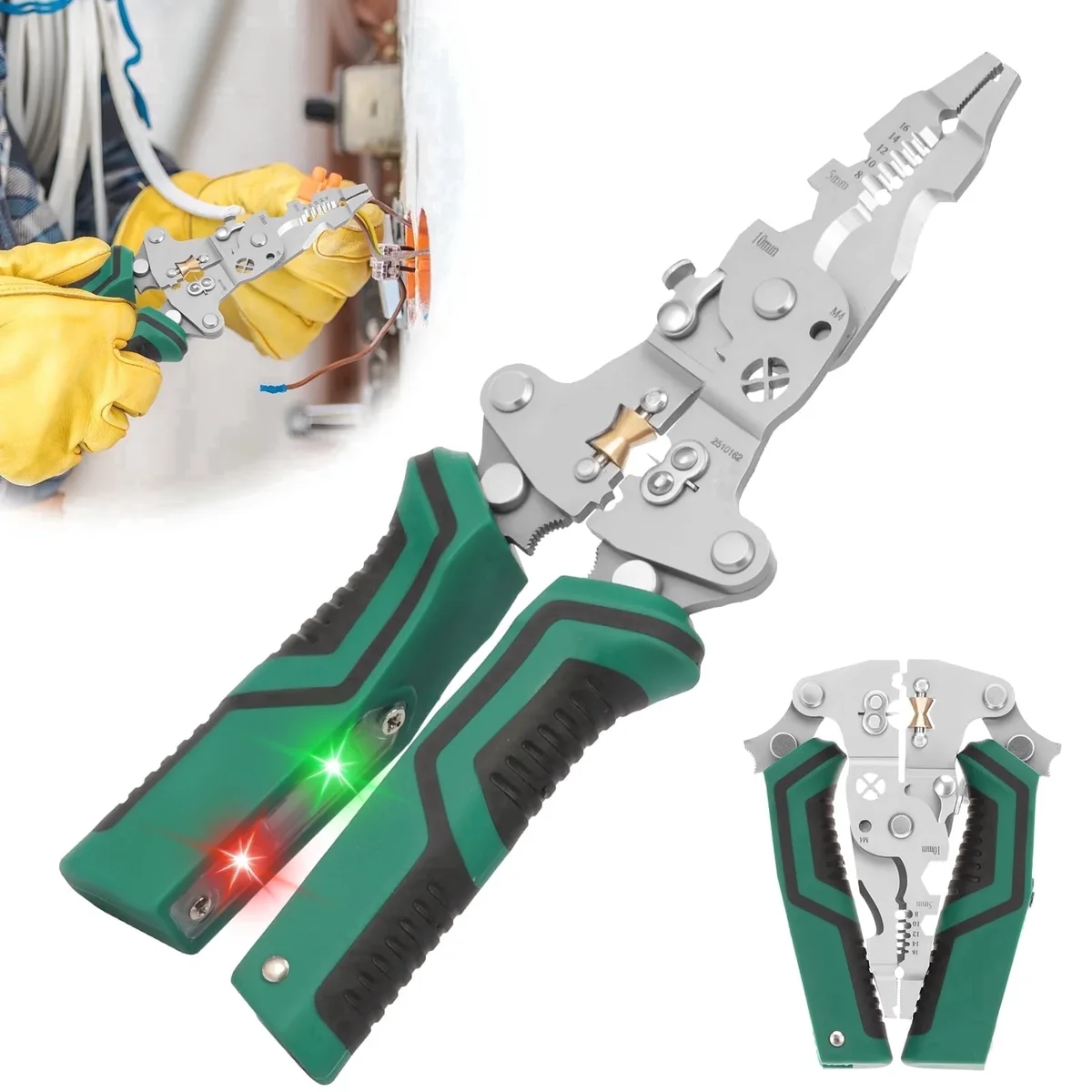 Wakehye 18-in-1 Foldable Wire Stripper with Voltage Tester, Electrical Pliers and Wire Crimping Tool for 8-16 AWG Wires 5242