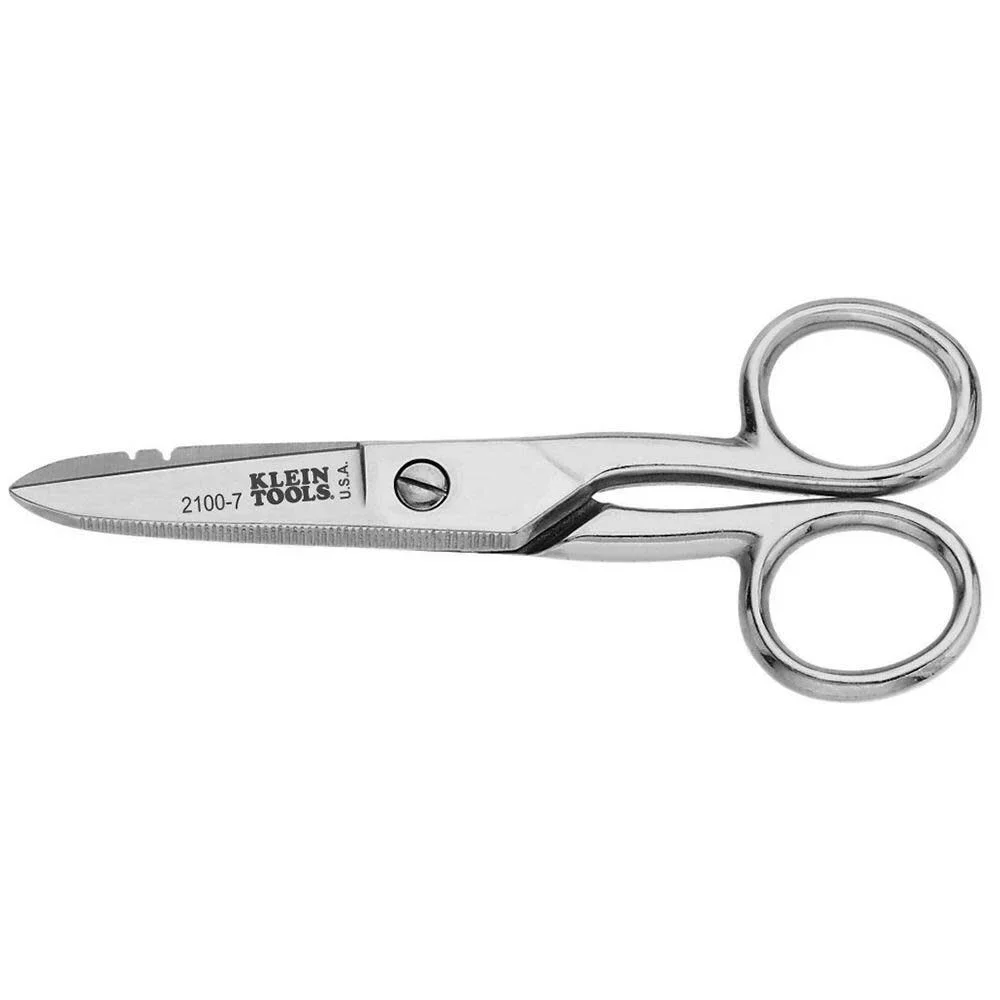 Klein Tools Electrician's Scissors Nickel Plated with Stripping Notches, 7", Silver 6970