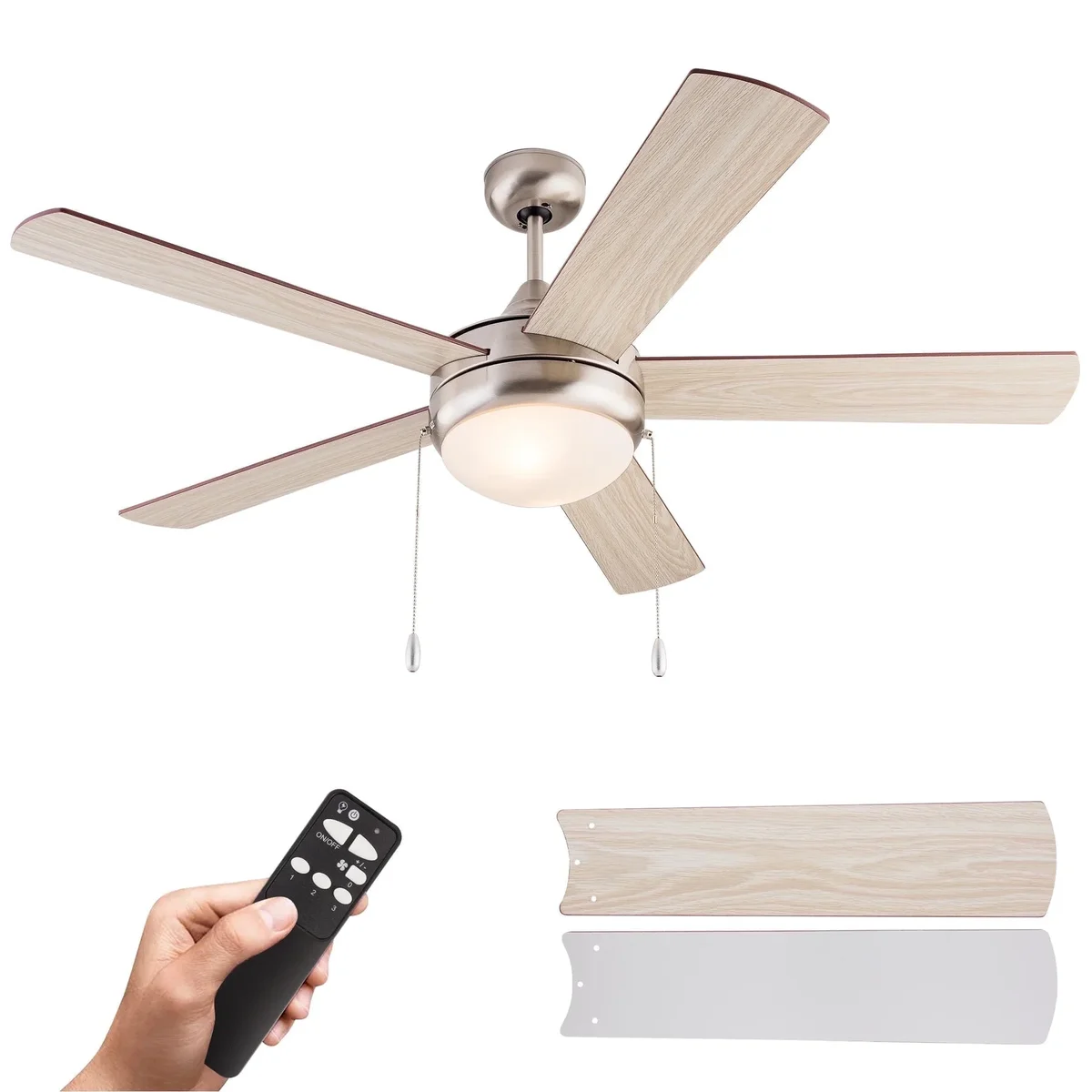 US Home Goods 52in Nickel Traditional LED Ceiling Fan with Remote Control 0467