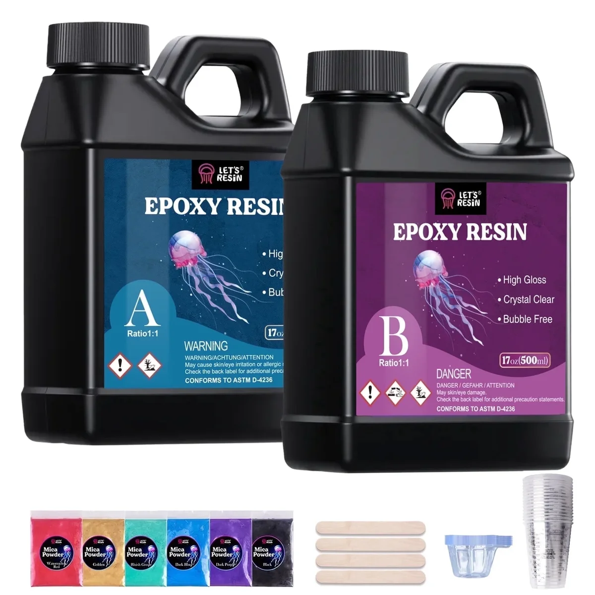 LET'S RESIN 34oz Epoxy Resin Kit, Crystal Clear, Bubble Free, Craft Resin for Jewelry, Coasters, Molds, Casting Art - Non Yellowing, 1:1 Mix Rati 3361