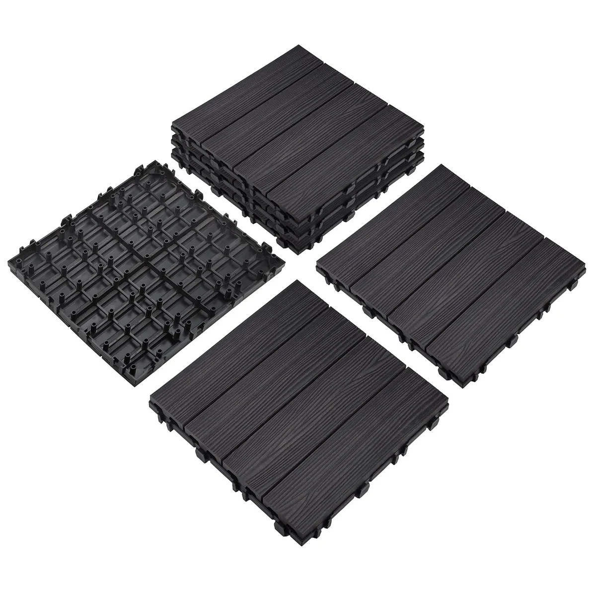 Design House 12" x 12" Interlocking Wood Composite Waterproof Deck Tiles, Modern Ebony Black, 6 Pack 4783