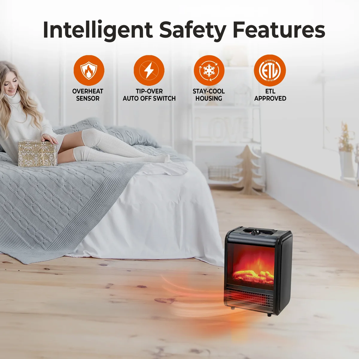 Everdaily Essentials Fireplace Space Heater with Realistic 3D Flame, Black Ref. 3005