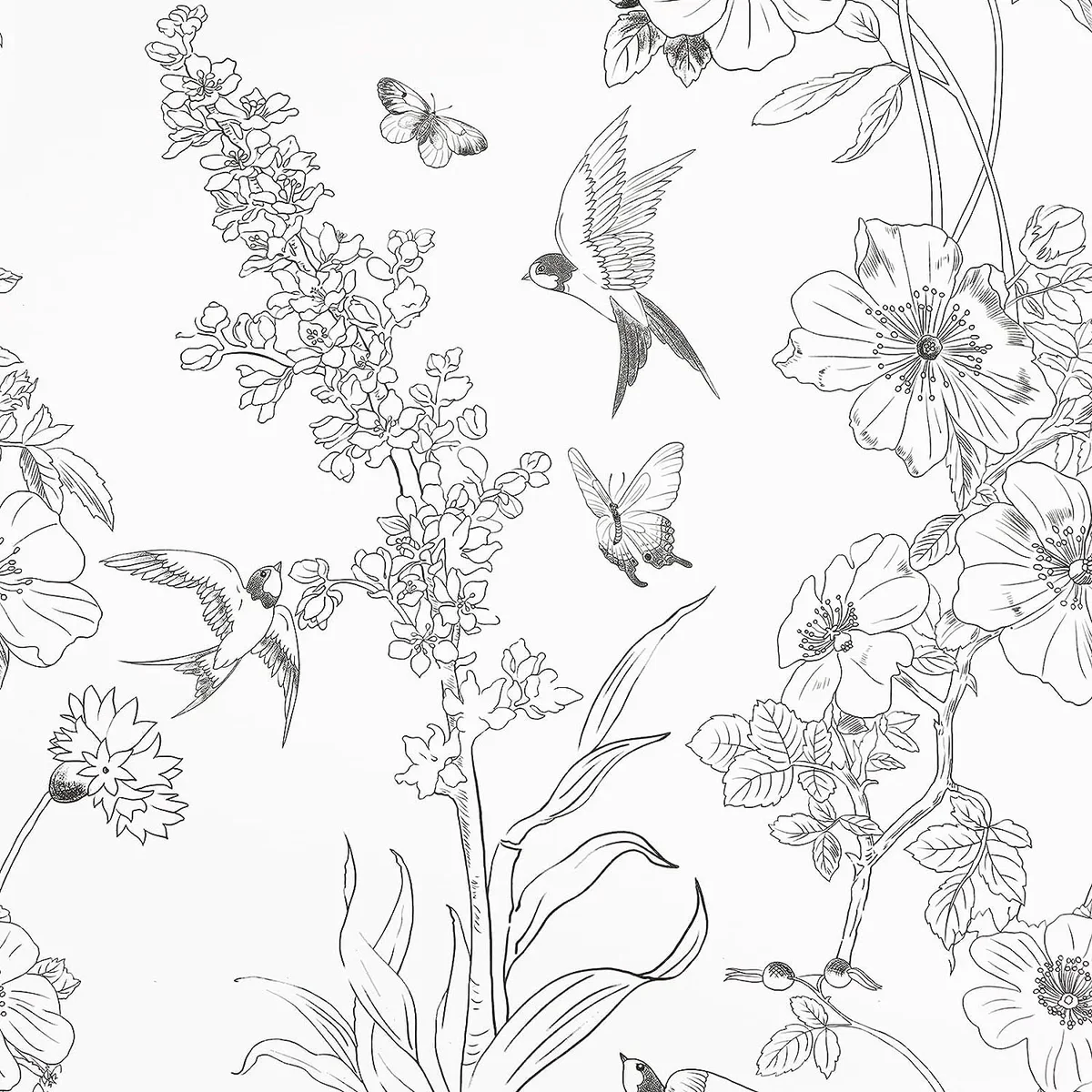 Caltero Floral Wallpaper Peel and Stick Wallpaper Black White Wallpaper Self Adhesive Removable Contact Paper,17.71" x 394" 1136