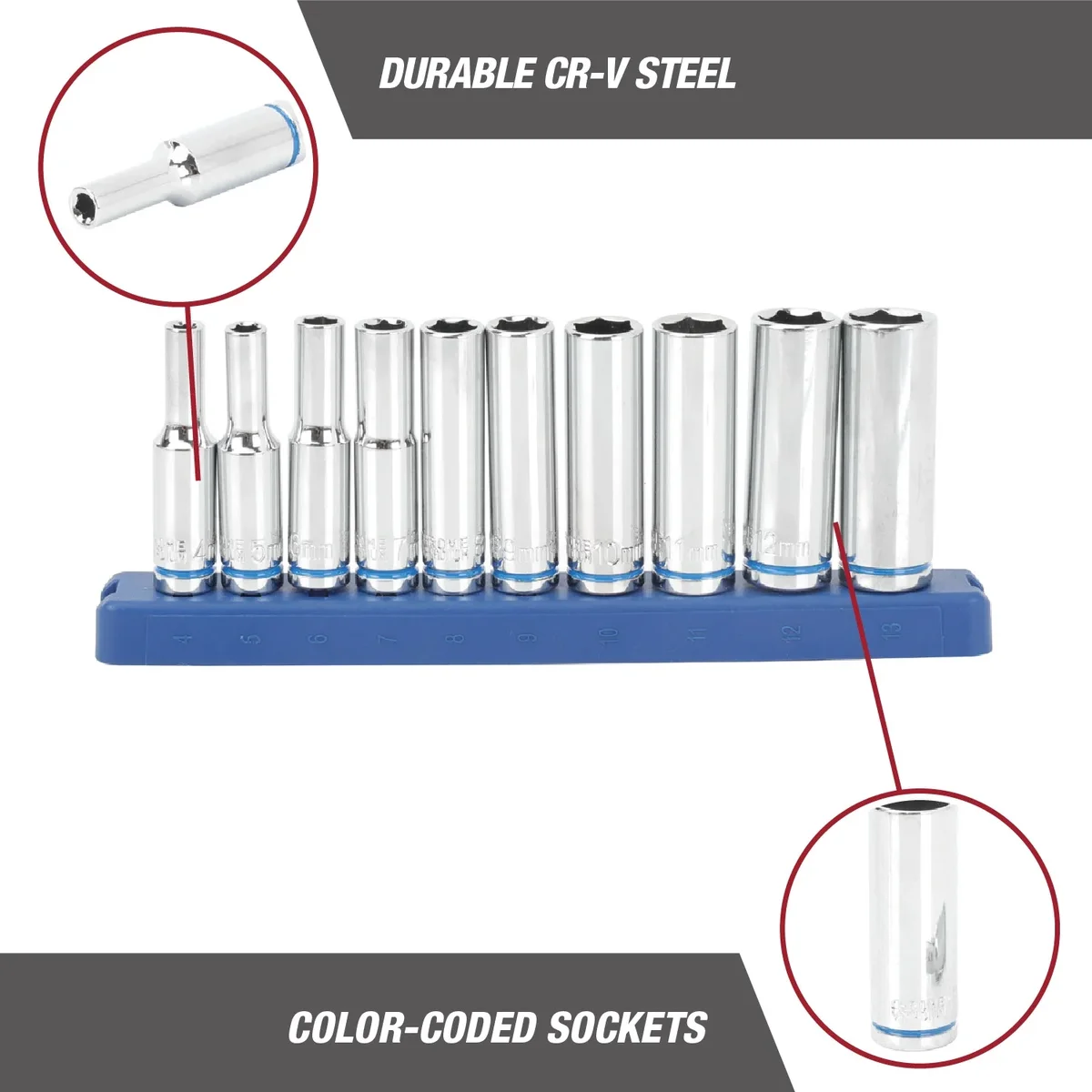 Everdaily Essentials 11-Piece 1/4-in mm, Deep Drive Socket Set Ref. 0578