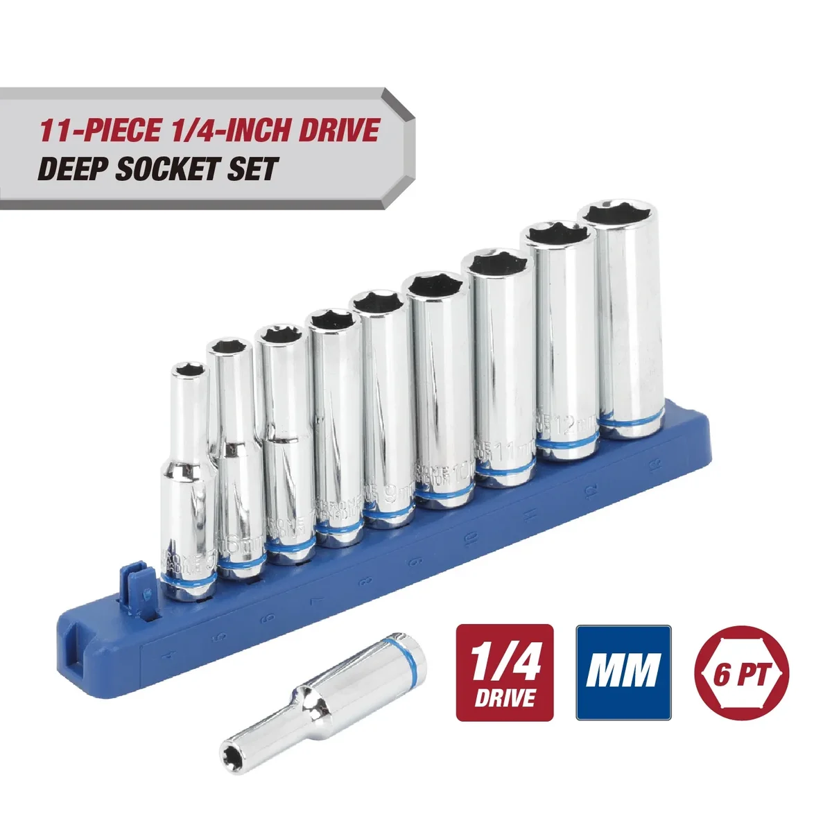 Everdaily Essentials 11-Piece 1/4-in mm, Deep Drive Socket Set 8663