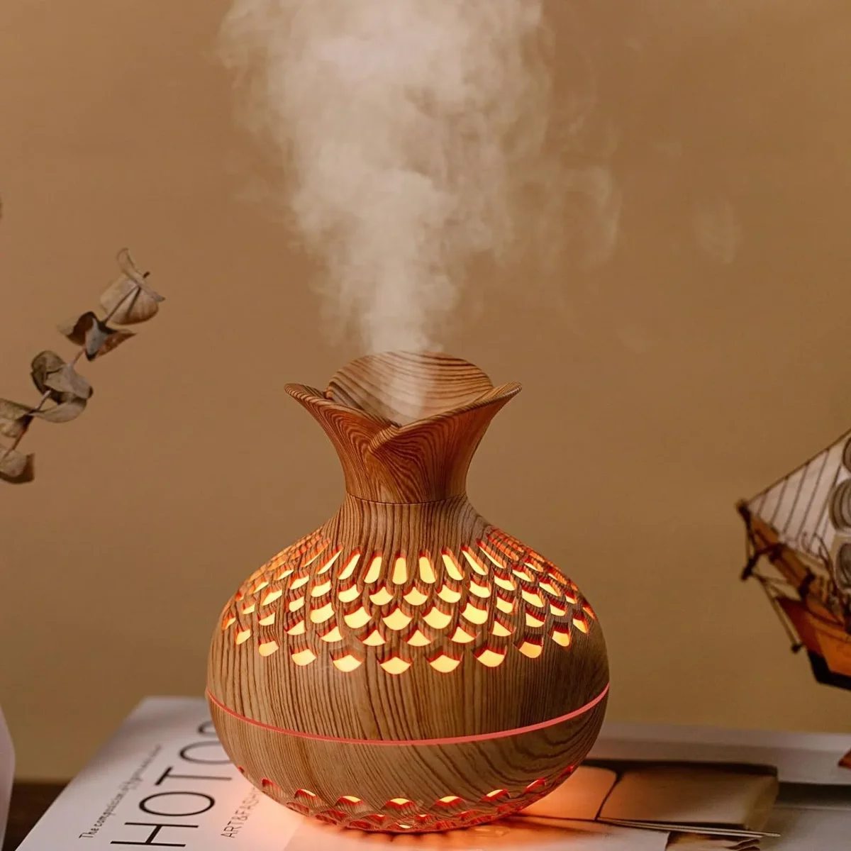 DAKIMOE Humidifier for Room Cool Mist Humidifier 300 ML Vaporizer Mini Humidifier for Bedroom with Night Light USB Charge Flower Vase Shape 2991