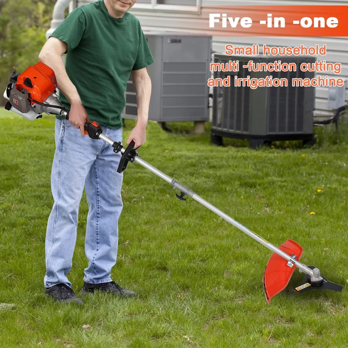 Happydeer 5 in 1 String Trimmer Chainsaw Handheld Hedge Pruner Cordless 2-Stroke Gasoline Edger Lawn Mower 52cc Gas Weed Wacker Weed Eater Grass  4641