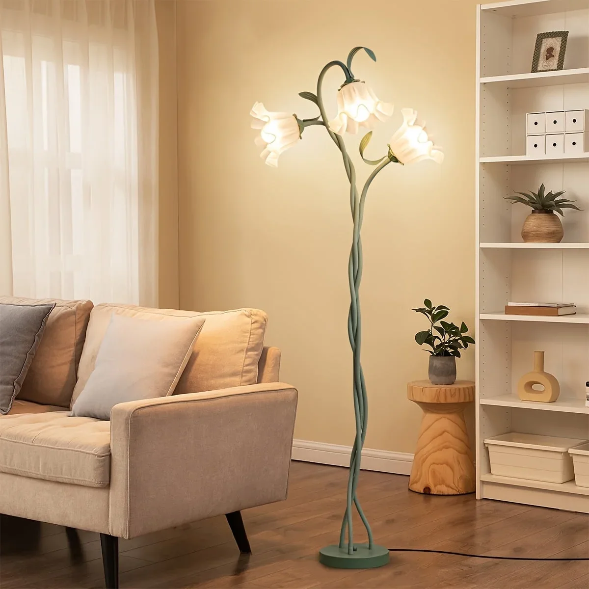 EcoLumina Art Deco Flower Floor Lamp, Flexible Arm DIY Shape, 3-Color Temperature LED, Matte Metal & Plastic, Adjustable Lighting for Bedroom, Living Room, 8506