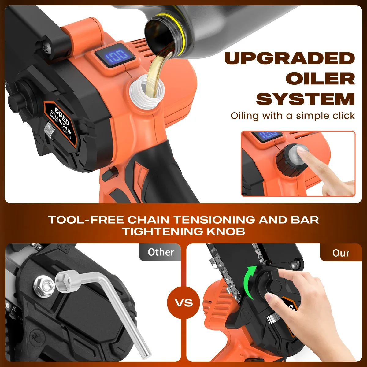 GPED Mini Chainsaw Cordless 6 inch with 2 Battery, Mini Power Chain Saw with Security Lock, Electric Chainsaw, Handheld Small Chainsaw for Tree T 8962