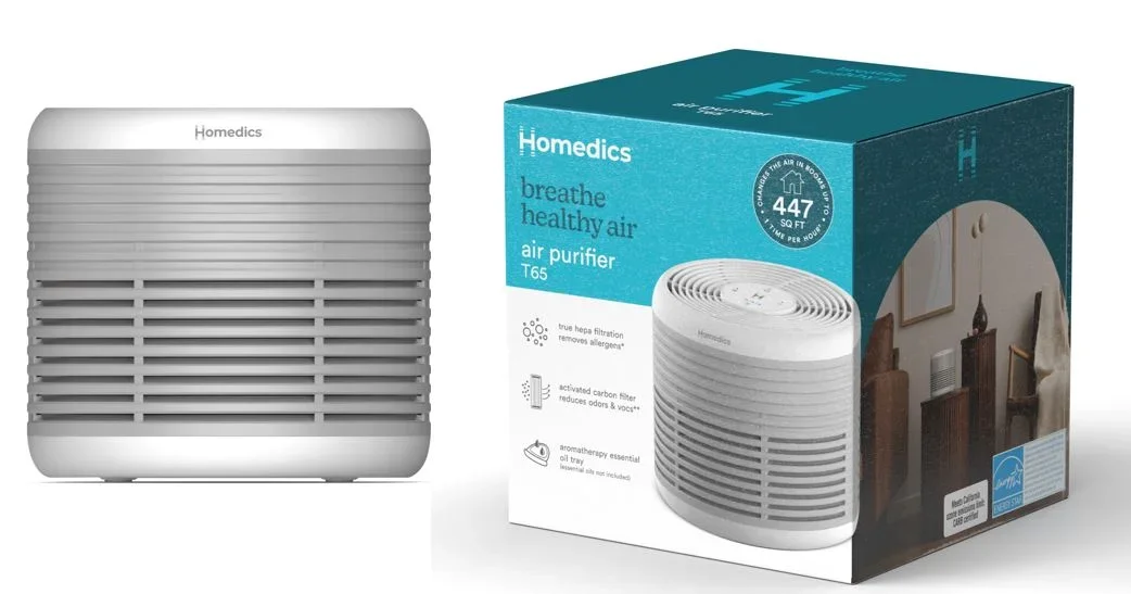 Homedics Total-Clean 3-in-1 Air Purifier-360-Degree HEPA Filter for 447 Sq. ft., Activated Carbon, Essential Oil Aromatherapy, AP-T65-GY,Grey 7016