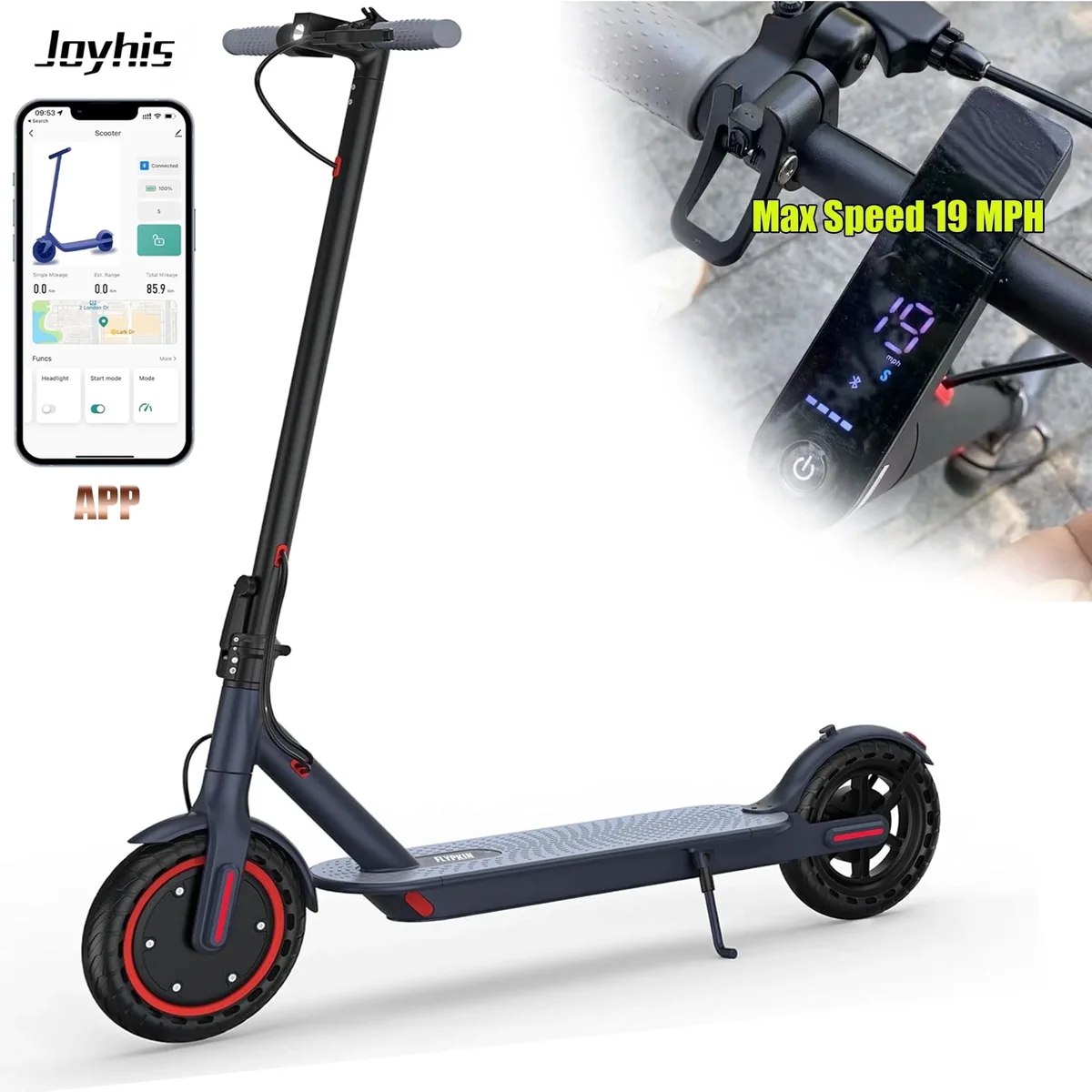 JOYHIS Classic Electric Scooter 8.5'' Tires Max 56 KM Range 350 Motor, Max 19 MPH Speed Dual Braking Folding Commuting E-Scooter 3537