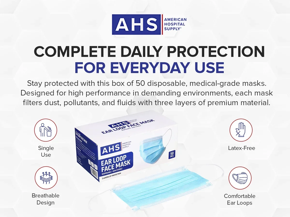 Everdaily Essentials Protective Earloop Face Mask, Box of 50 4796