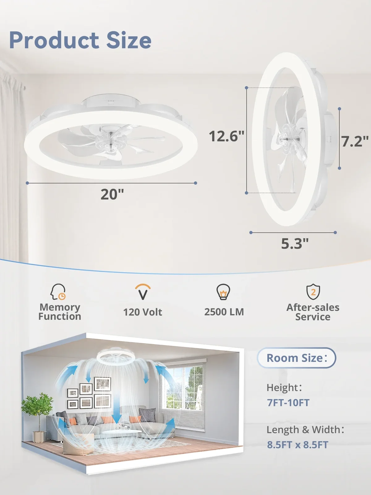 Everdaily Essentials 20" Modern LED Ceiling Fan with Lights, Remote & APP Control, 6-Speed Reversible, White 9258