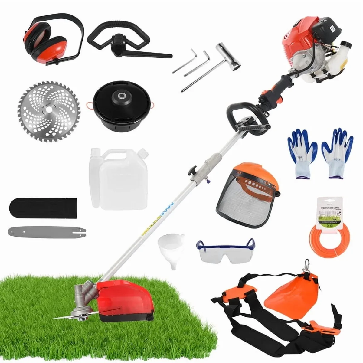 WETS Gas Weed Eater, 52cc 2-Stroke Weed Eater Gas Powe, 5 in 1 Multi-Functional Gas Weed Wacker with Full Functioning Guard Accessories Petrol Hedge T 6400
