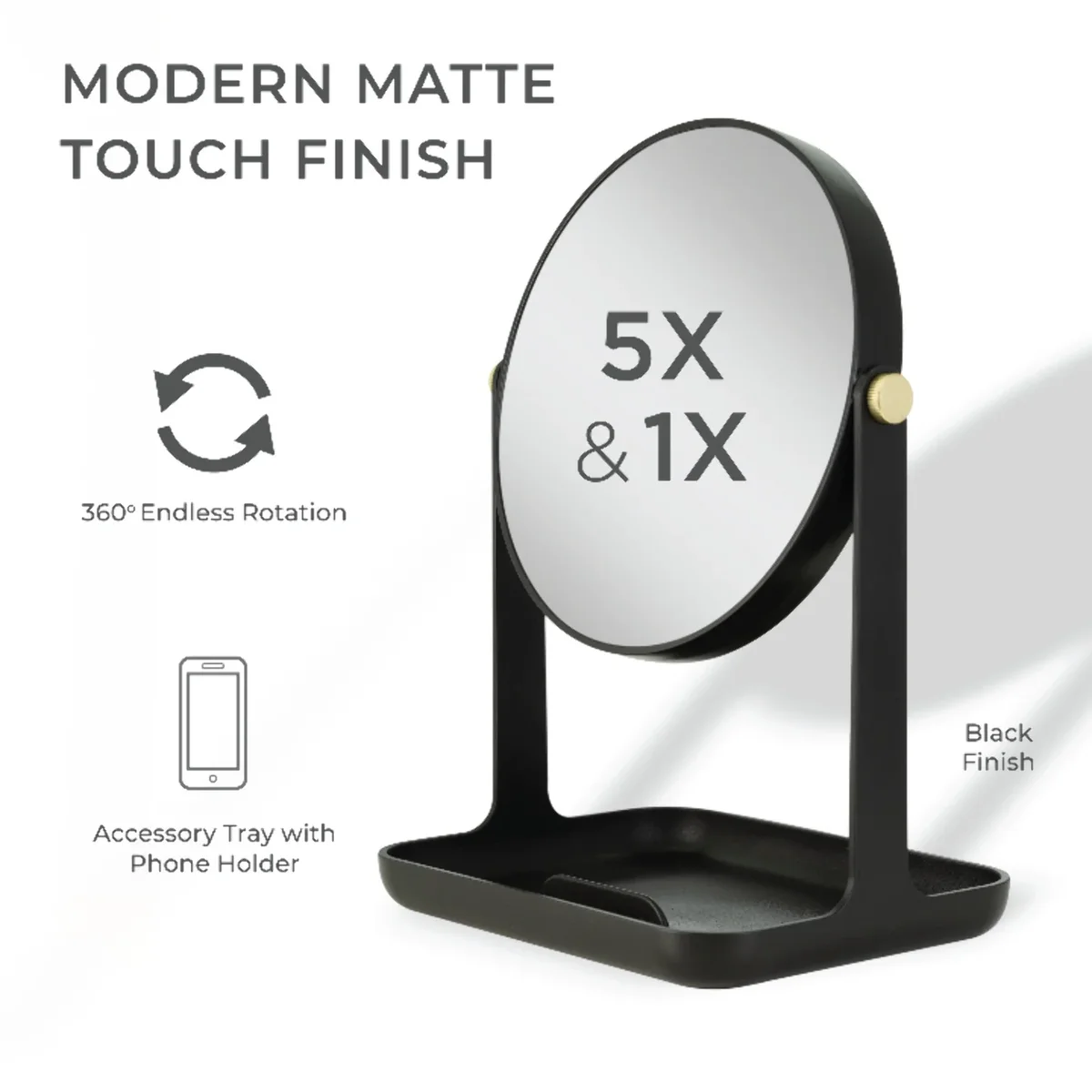 ZADRO, INC. 5X and 1X Magnification Makeup Mirror with Accessory Tray and Phone Holder 7796
