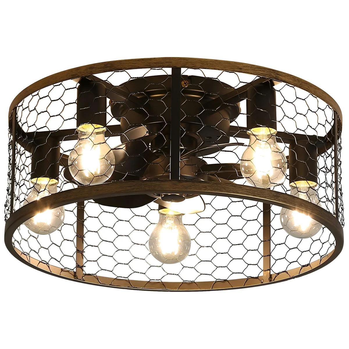 Sofucor 20" Matte Black Caged Ceiling Fan with 5-Piece Lighting Kit and Remote Control 6962