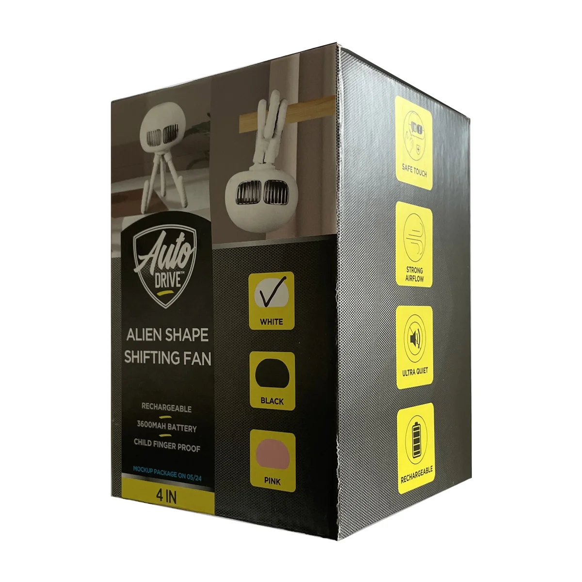 Auto Drive Alien Shape Shifting Portable Fan, White, 4\" 4599