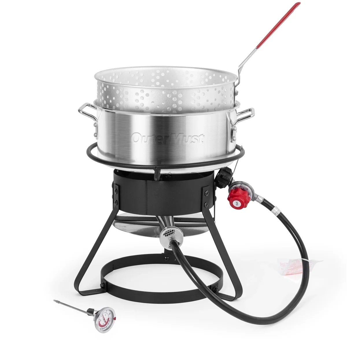 OuterMust Fish Fryer Pot with Baskets 58000 BTU 11 Qt Aluminum Outdoor Deep Fryer and Thermometer for Cooking Fish French Fries 3590
