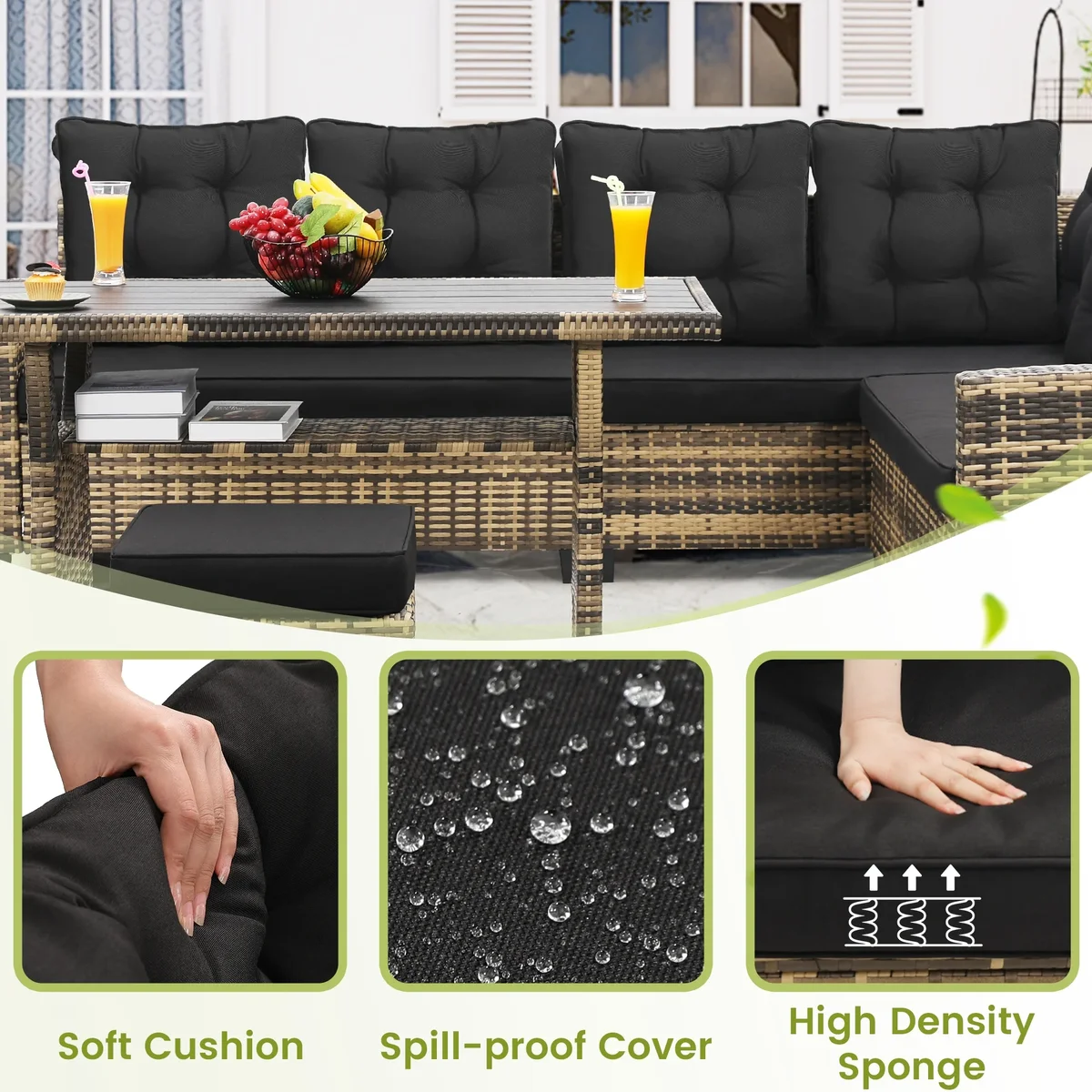 LOGYAT 6 Piece All Weather Outdoor Sectional Set, with 2 Sofas, 2 Ottomans with 1 Table, Patio Conversation Furniture for Deck, Garden, Natural W 1751