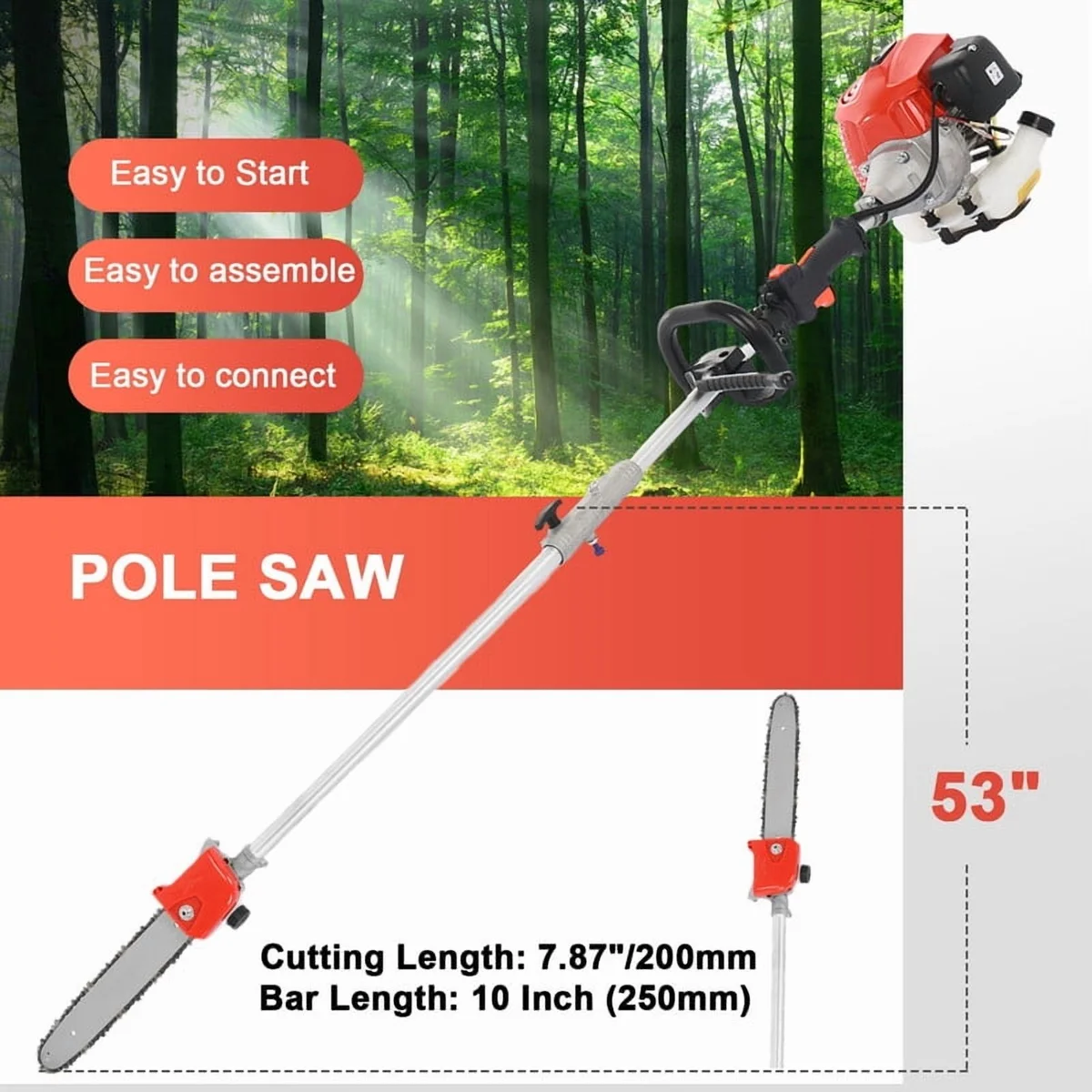 WETS Gas Weed Eater, 52cc 2-Stroke Weed Eater Gas Powe, 5 in 1 Multi-Functional Gas Weed Wacker with Full Functioning Guard Accessories Petrol Hedge T 6400